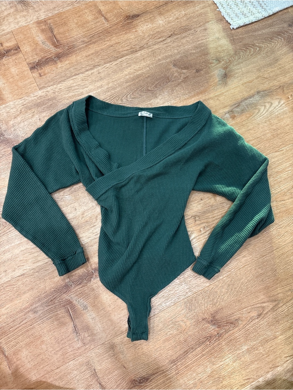 Free People Forest Green Ribbed Wrap Bodysuit
